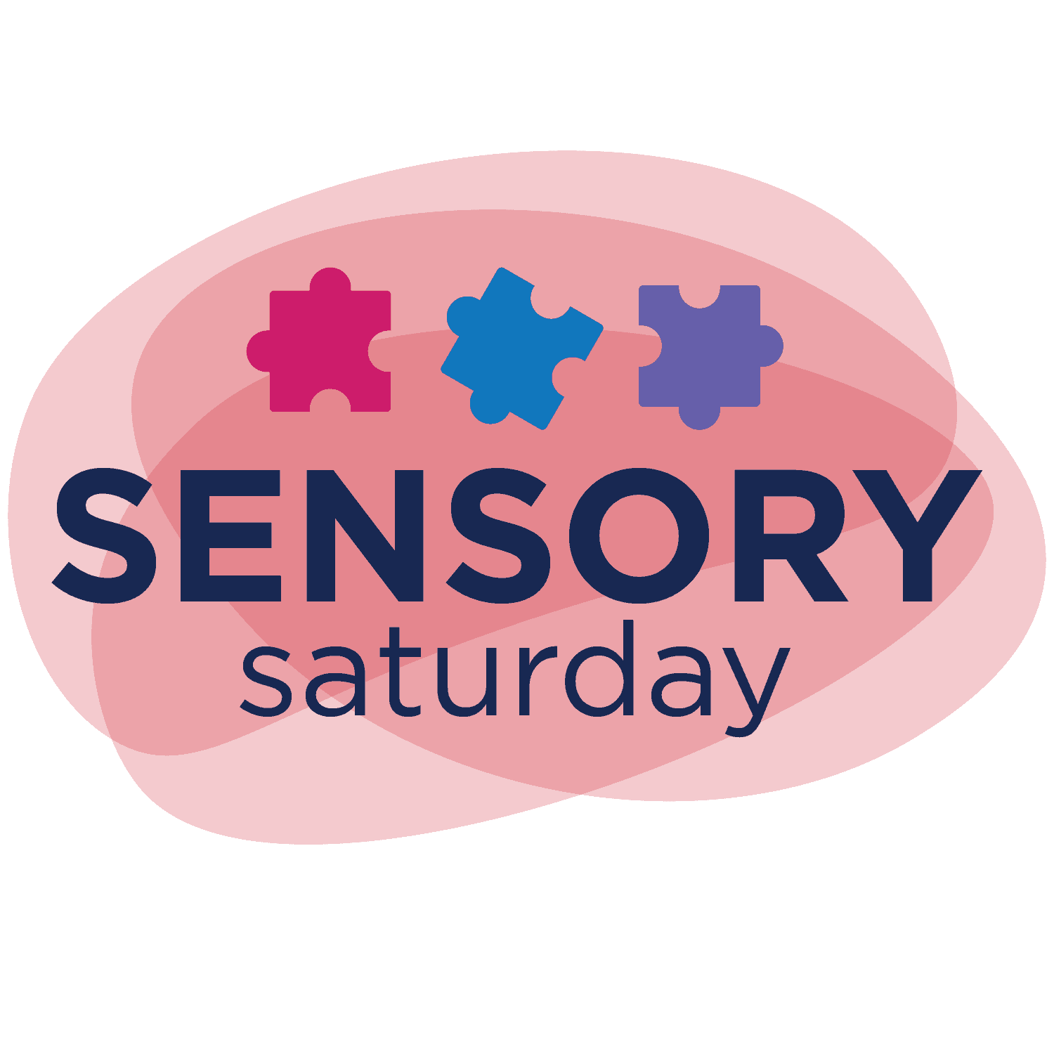 Logo with pink, blue, and purple puzzle pieces above the words "Sensory Saturday"