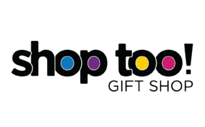 Shop Too! Gift Shop logo with black text and colored accents.